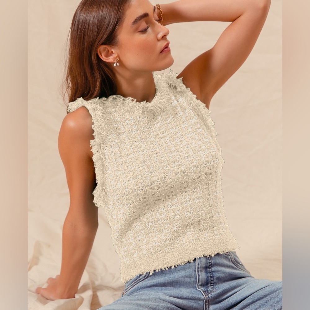 Tweed Knit Sweater Vest Top